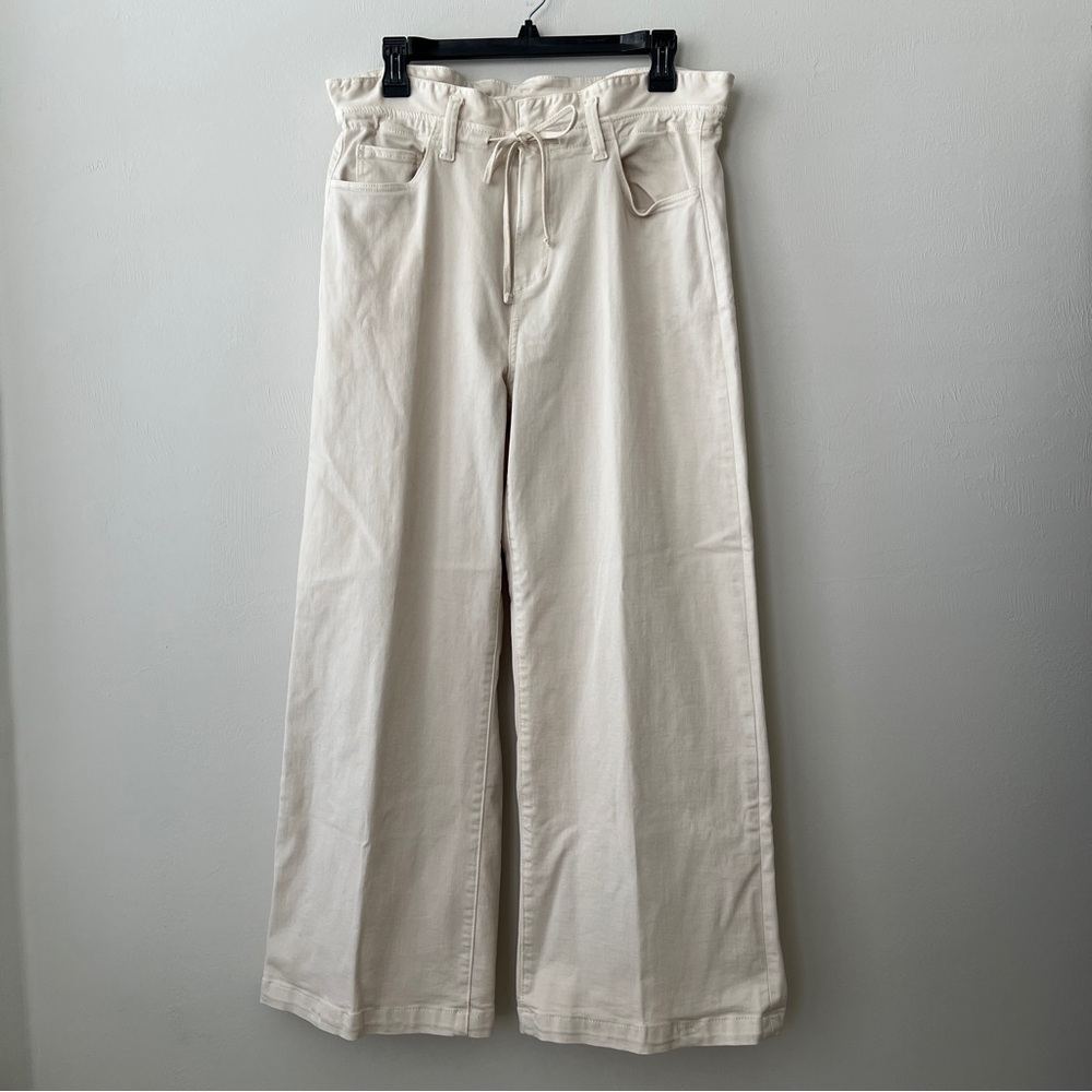 PAIGE Carly High Rise Wide Leg Tie Waist Jeans Size 30 Warm Ecru / Off White